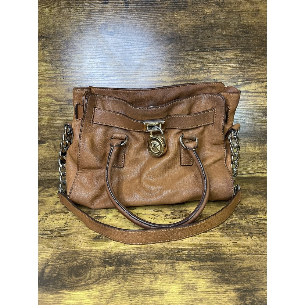 Michael Kors Womens Brown Leather Inner Pockets Bottom Studs Satchel Bag‎